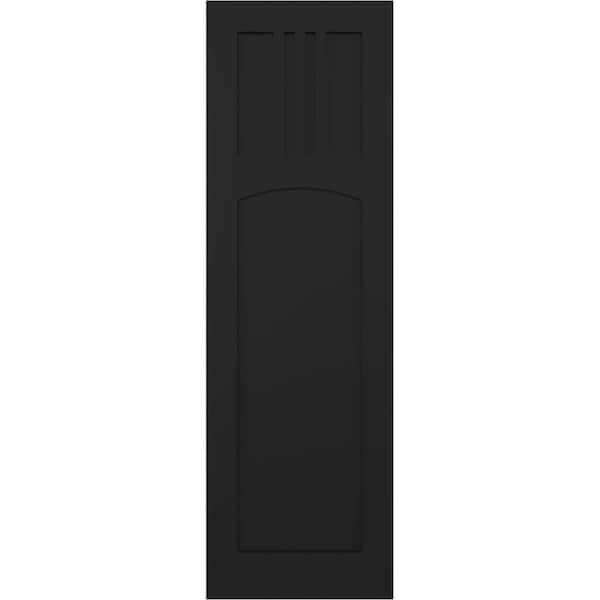 Ekena Millwork True Fit PVC San Miguel Mission Style Fixed Mount Shutters, Black, 12W x 77H, PR - TFP001SM12X077BL