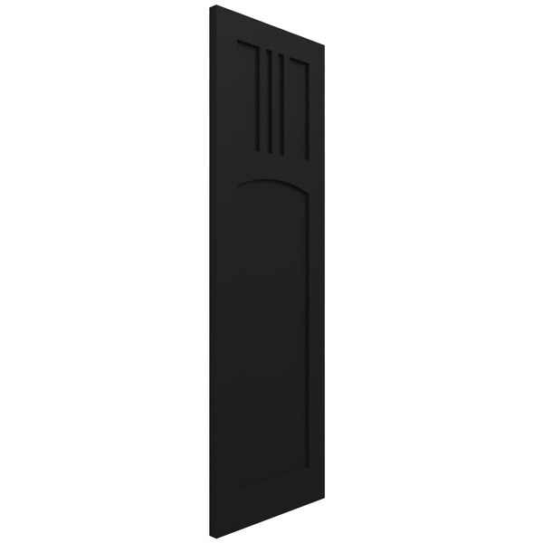 Ekena Millwork True Fit PVC San Miguel Mission Style Fixed Mount Shutters, Black, 12W x 77H, PR - TFP001SM12X077BL