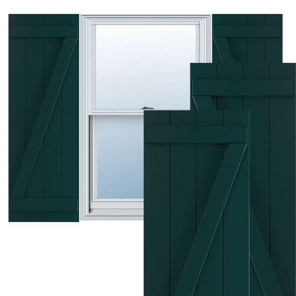 Ekena Millwork True Fit PVC Four Board Joined Board-n-Batten Shutters w/Z-Bar, Thermal Green , 21 1/2W x 26H, PR - TFP102BBF21X026FG