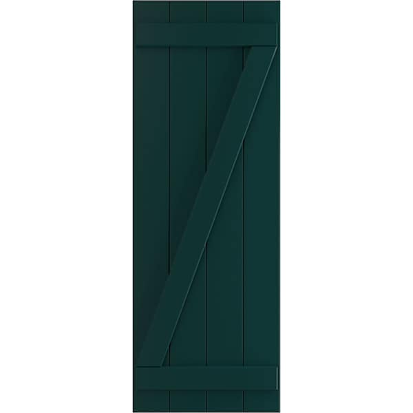 Ekena Millwork True Fit PVC Four Board Joined Board-n-Batten Shutters w/Z-Bar, Thermal Green , 21 1/2W x 26H, PR - TFP102BBF21X026FG