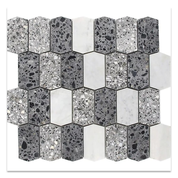 Apollo Tile Stellare 11 x 13 in. Honed White, Charcoal Gray Terrazzo, Wall and Floor Tile 5.3 sq ft/case, 5PK - APLVNZ8804PKA