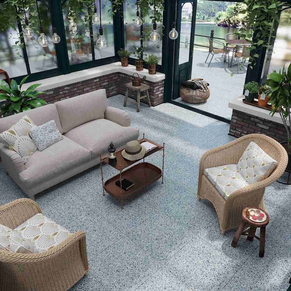 Apollo Tile 24x24 in. Honed Forest Green and White Terrazzo Wall and Floor Tile 7.75 sq ft/case, 2PK - APLTRZ88GRNA