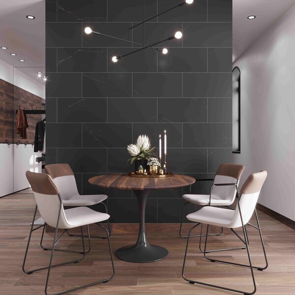 Apollo Tile 12 x 24 in. Honed Nero Jet Black with White Vein Marble Wall and Floor Tile 10 sq ft/case, 5PK - APLFTX881224H