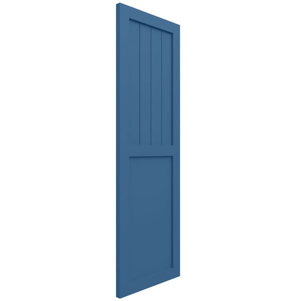 Ekena Millwork True Fit PVC Farmhouse/Flat Panel Combination Fixed Mount Shutters, Sojourn Blue, 15W x 71H, PR - TFP101FC15X071HB
