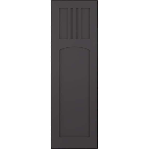 Ekena Millwork True Fit PVC San Miguel Mission Style Fixed Mount Shutters, Shadow Mountain, 15W x 26H, PR - TFP001SM15X026SM