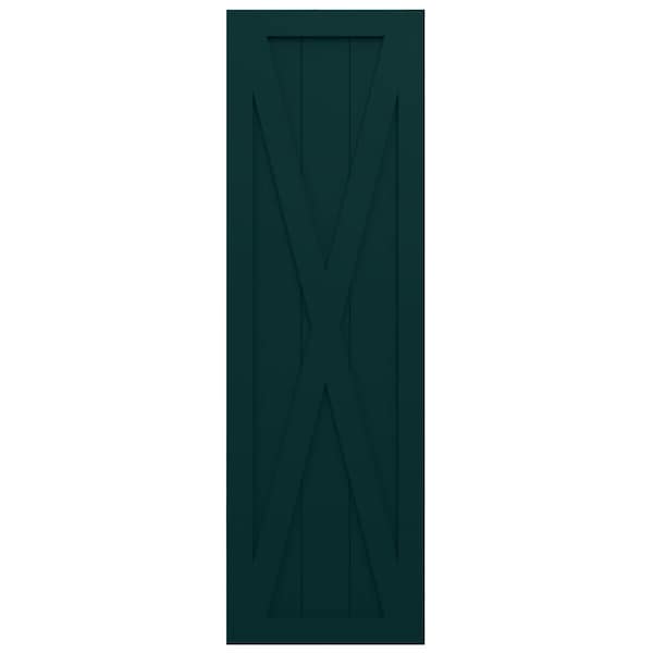 Ekena Millwork True Fit PVC Single X-Board Farmhouse Fixed Mount Shutters, Thermal Green, 15W x 49H, PR - TFP001FH15X049FG