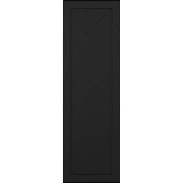 Ekena Millwork True Fit PVC Single Panel Herringbone Modern Style Fixed Mount Shutters, Black, 12W x 40H, PR - TFP001HB12X040BL
