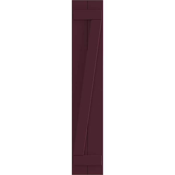 Ekena Millwork True Fit PVC, Two Board Joined Board-n-Batten Shutters w/Z-Bar, Wine Red , 10 3/4W x 73H, PR - TFP102BBF11X073WR