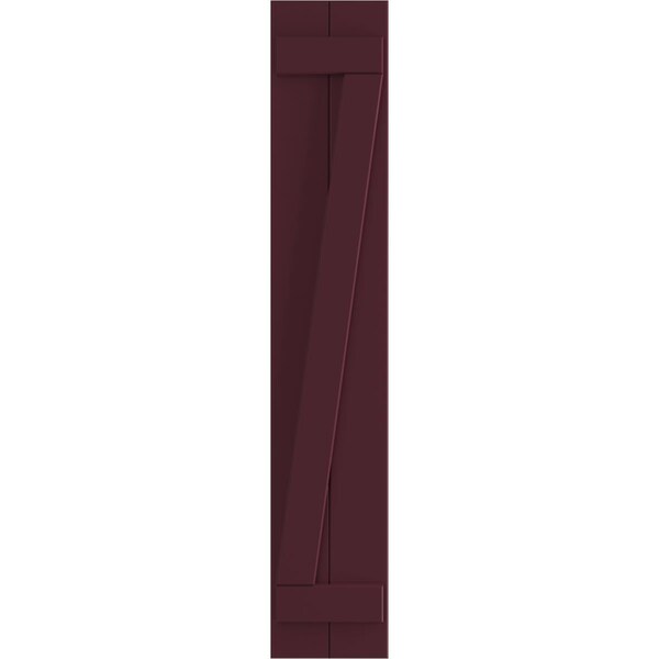 Ekena Millwork True Fit PVC, Two Board Joined Board-n-Batten Shutters w/Z-Bar, Wine Red , 10 3/4W x 73H, PR - TFP102BBF11X073WR