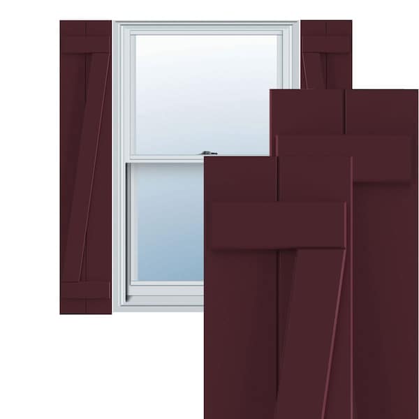 Ekena Millwork True Fit PVC, Two Board Joined Board-n-Batten Shutters w/Z-Bar, Wine Red , 10 3/4W x 73H, PR - TFP102BBF11X073WR