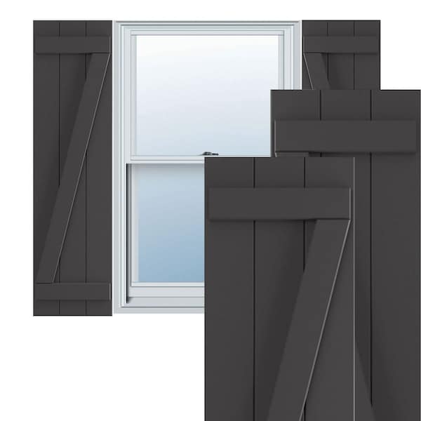 Ekena Millwork True Fit PVC, Three Board Joined Board-n-Batten Shutters w/Z-Bar, Shadow Mountain, 16 1/8W x 63H, PR - TFP102BBF16X063SM