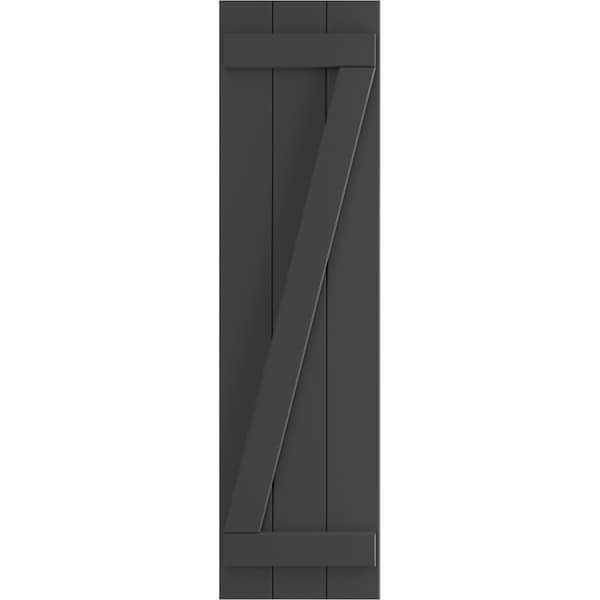 Ekena Millwork True Fit PVC, Three Board Joined Board-n-Batten Shutters w/Z-Bar, Shadow Mountain, 16 1/8W x 63H, PR - TFP102BBF16X063SM