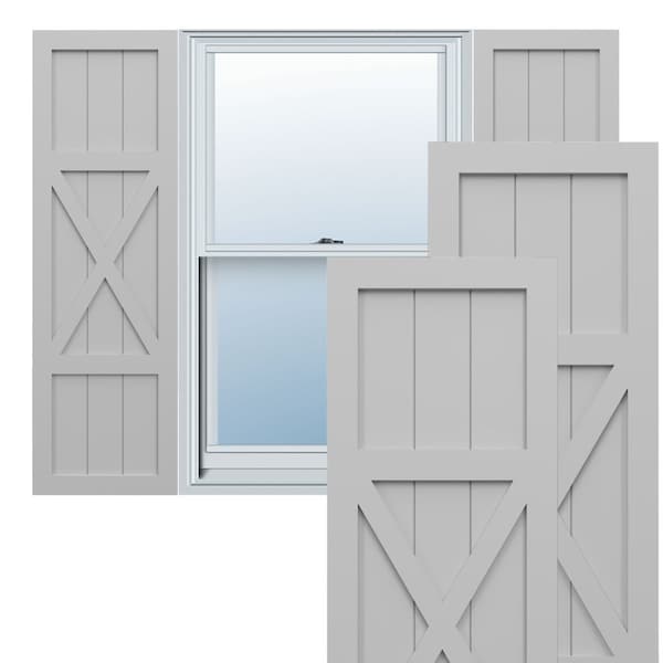 Ekena Millwork True Fit PVC Center X-Board Farmhouse Fixed Mount Shutters, Primed , 18"W x 70"H - TFP107FH18X070PR
