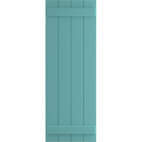 Ekena Millwork True Fit PVC, Four Board Joined Board-n-Batten Shutters, Pure Turquoise, 21 1/2W x 31H, PR - TFP101BBF21X031PT