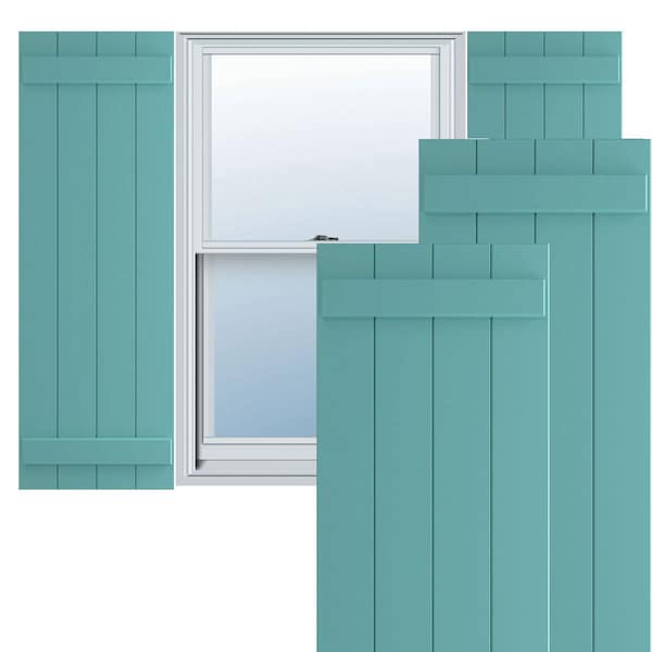 Ekena Millwork True Fit PVC, Four Board Joined Board-n-Batten Shutters, Pure Turquoise, 21 1/2W x 31H, PR - TFP101BBF21X031PT