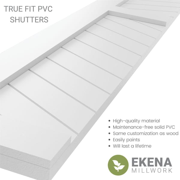 Ekena Millwork True Fit PVC Two Panel Chevron Modern Style Fixed Mount Shutters, Primed, 12"W x 43"H - TFP101CV12X043PR