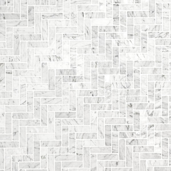 Msi Carrrara White Herringbone SAMPLE Polished Marble Mesh-Mounted Mosaic Tile - ZOR-MD-0351-SAM