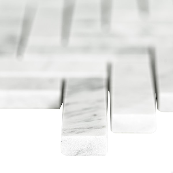 Msi Carrrara White Herringbone SAMPLE Polished Marble Mesh-Mounted Mosaic Tile - ZOR-MD-0351-SAM