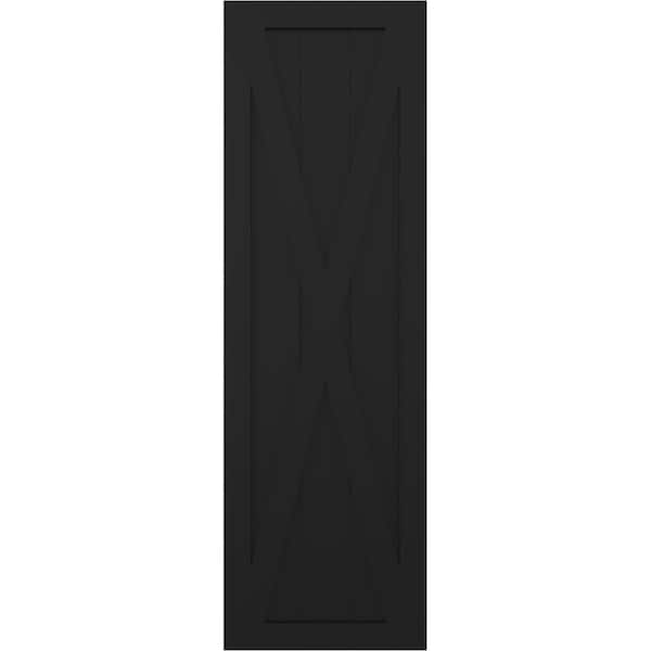 Ekena Millwork True Fit PVC Single X-Board Farmhouse Fixed Mount Shutters, Black, 12W x 69H, PR - TFP001FH12X069BL