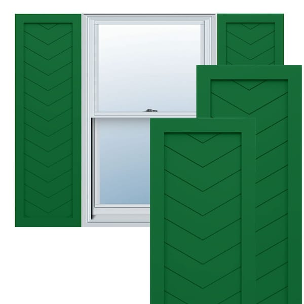 Ekena Millwork True Fit PVC Single Panel Chevron Modern Style Fixed Mount Shutters, Viridian Green, 18W x 67H, PR - TFP001CV18X067HG