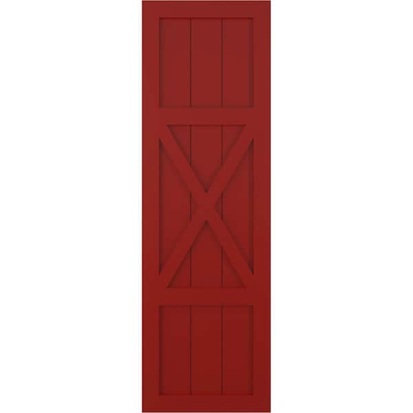Ekena Millwork True Fit PVC Center X-Board Farmhouse Fixed Mount Shutters, Fire Red , 12W x 33H, PR - TFP107FH12X033BR