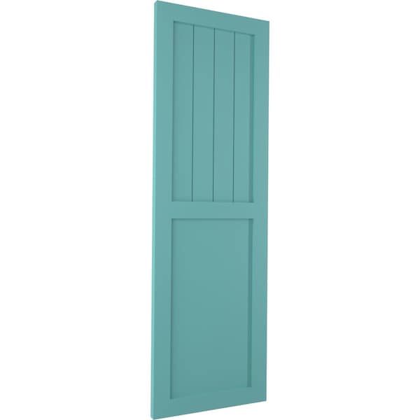 Ekena Millwork True Fit PVC Farmhouse/Flat Panel Combination Fixed Mount Shutters, Pure Turquoise, 15W x 71H, PR - TFP101FC15X071PT