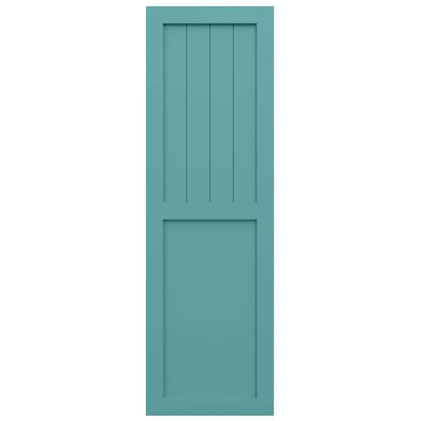 Ekena Millwork True Fit PVC Farmhouse/Flat Panel Combination Fixed Mount Shutters, Pure Turquoise, 15W x 71H, PR - TFP101FC15X071PT