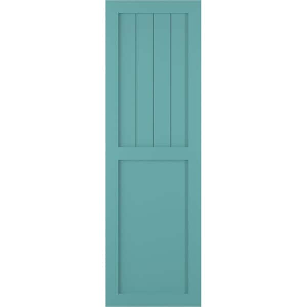 Ekena Millwork True Fit PVC Farmhouse/Flat Panel Combination Fixed Mount Shutters, Pure Turquoise, 15W x 71H, PR - TFP101FC15X071PT