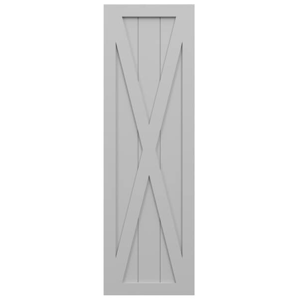 Ekena Millwork True Fit PVC Single X-Board Farmhouse Fixed Mount Shutters, Primed, 18"W x 30"H - TFP001FH18X030PR