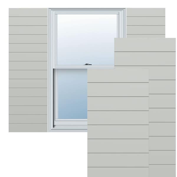 Ekena Millwork True Fit PVC Horizontal Slat Modern Style Fixed Mount Shutters, Hailstorm Gray, 12W x 27H, PR - TFP001HZ12X027ST