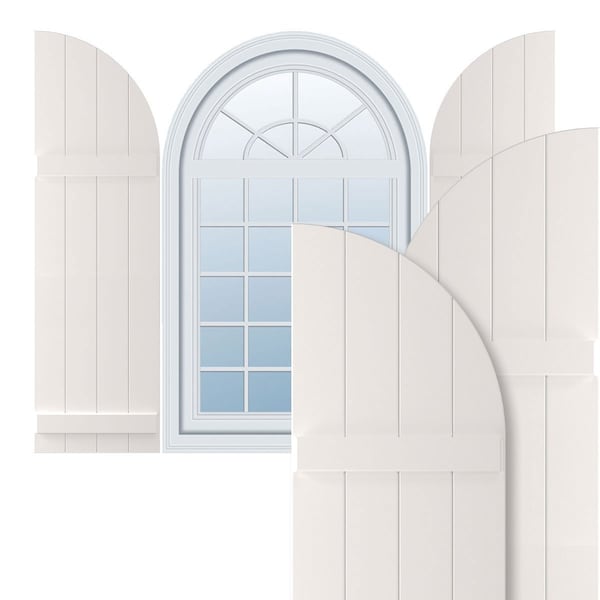 Ekena Millwork True Fit PVC, Four Board Arch Top Joined Board-n-Batten Shutters, Unfinished, 21 1/2W x 103H, PR - TFP101BA21X103UN