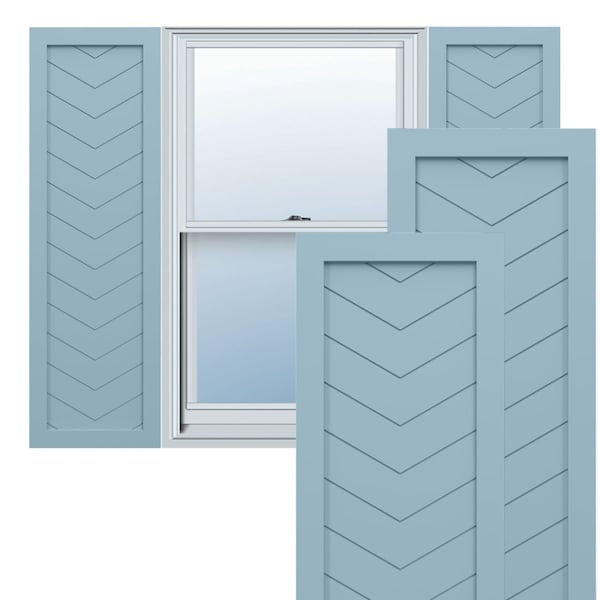 Ekena Millwork True Fit PVC Single Panel Chevron Modern Style Fixed Mount Shutters, Peaceful Blue, 18W x 63H, PR - TFP001CV18X063SB