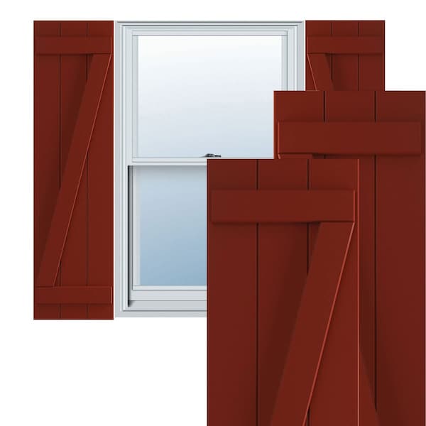 Ekena Millwork True Fit PVC Three Board Joined Board-n-Batten Shutters w/Z-Bar, Pepper Red , 16 1/8W x 32H, PR - TFP102BBF16X032MR