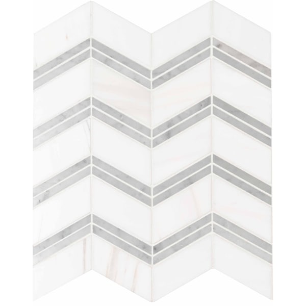 Msi Bianco Dolomite Chevron SAMPLE Polished Marble Mesh-Mounted Mosaic Tile - ZOR-MD-0161-SAM