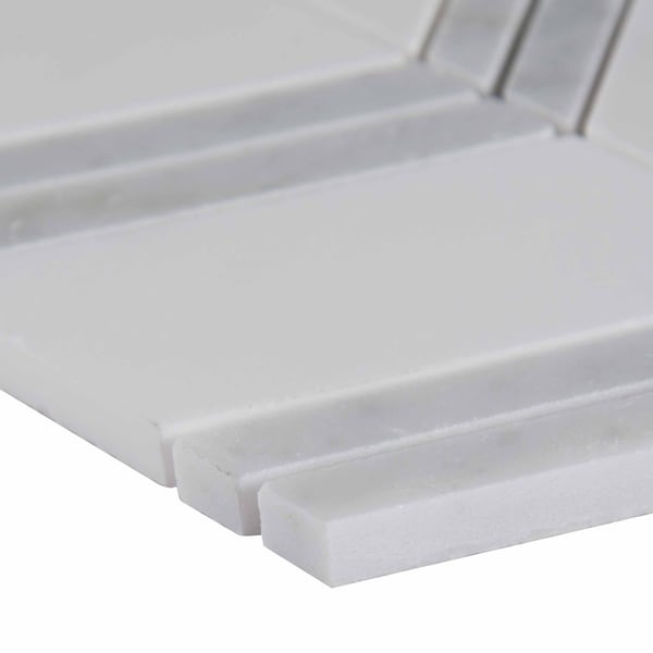 Msi Bianco Dolomite Chevron SAMPLE Polished Marble Mesh-Mounted Mosaic Tile - ZOR-MD-0161-SAM