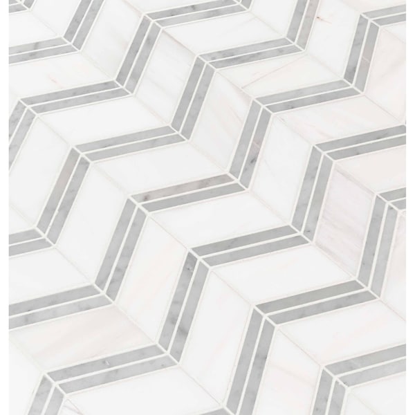 Msi Bianco Dolomite Chevron SAMPLE Polished Marble Mesh-Mounted Mosaic Tile - ZOR-MD-0161-SAM