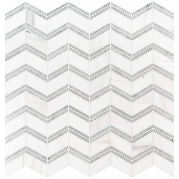 Msi Bianco Dolomite Chevron SAMPLE Polished Marble Mesh-Mounted Mosaic Tile - ZOR-MD-0161-SAM