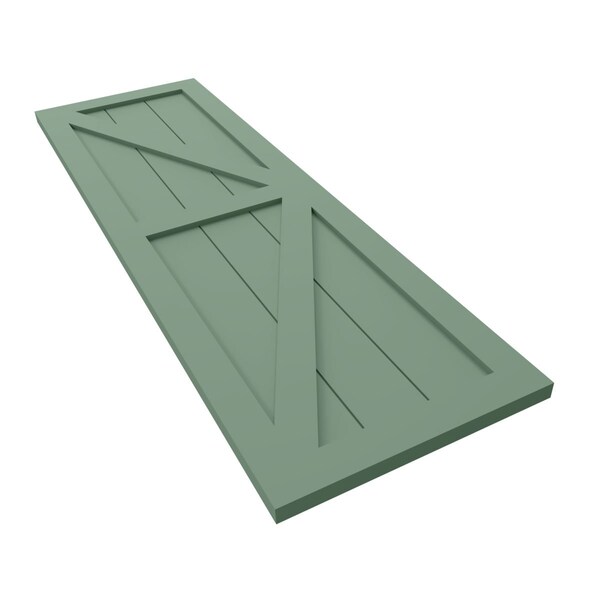 Ekena Millwork True Fit PVC Two Equal Panel Farmhouse Fixed Mount Shutters w/ Z-Bar, Track Green , 18W x 69H, PR - TFP102FH18X069TG