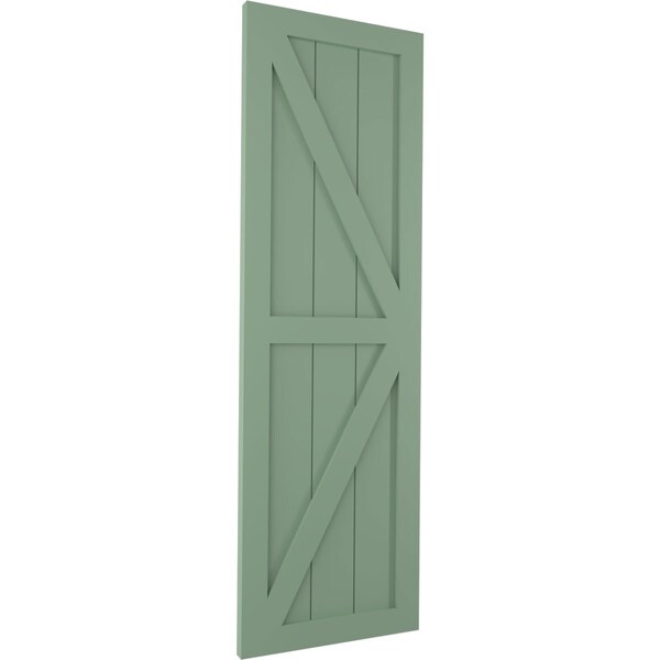 Ekena Millwork True Fit PVC Two Equal Panel Farmhouse Fixed Mount Shutters w/ Z-Bar, Track Green , 18W x 69H, PR - TFP102FH18X069TG