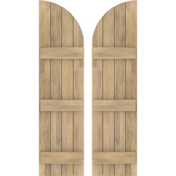 Ekena Millwork Americraft 4-Board (3 Batten) Wood Joined Board-n-Batten Shutters w/ Arch Top, ARW401BQ414X42UNH, PR - ARW401BQ414X42UNH