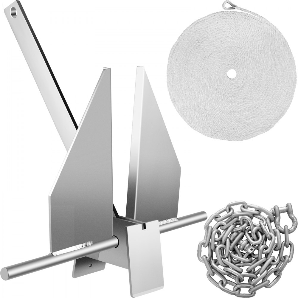 VEVOR Boat Anchor Kit 8.5 lb Fluke Style Anchor, Hot Dipped Galvanized Steel Fluke Anchor, Marine Anchor with Anchor, Rope, Shackles, Chain for Boat Mooring on The Beach, Boats from 15'-24' - CMDTJ8.5LBUFIQRWWV0