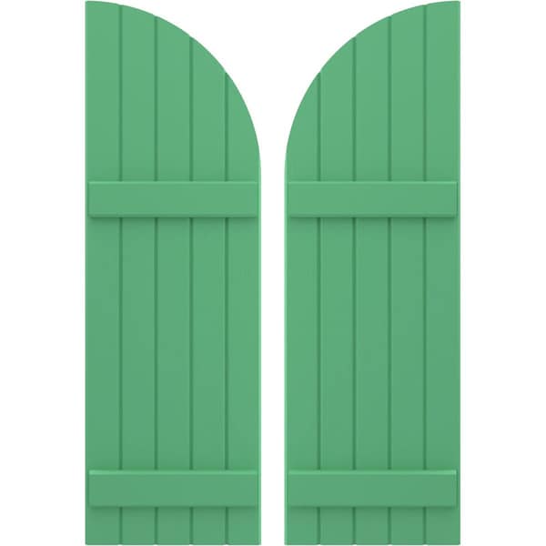 Ekena Millwork Americraft 5-Board (2 Batten) Wood Joined Board-n-Batten Shutters w/ Arch Top, ARW101BQ518X33LPH, PR - ARW101BQ518X33LPH