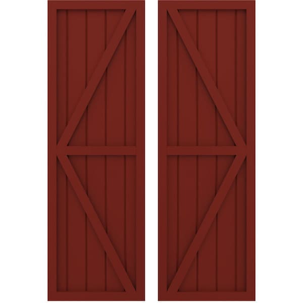 Ekena Millwork Americraft 5-Board Wood 2 Equal Panel Frmd Board-n-Batten Shutters w/Dubl Z-Bar, ARW102BF518X37MRH, PR - ARW102BF518X37MRH