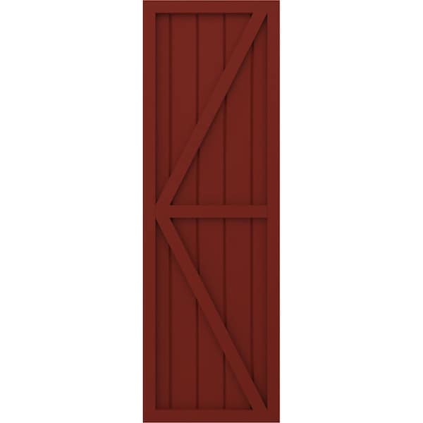 Ekena Millwork Americraft 5-Board Wood 2 Equal Panel Frmd Board-n-Batten Shutters w/Dubl Z-Bar, ARW102BF518X37MRH, PR - ARW102BF518X37MRH