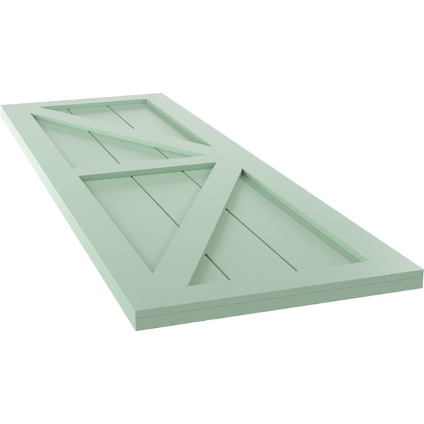 Ekena Millwork True Fit PVC Two Equal Panel Farmhouse Fixed Mount Shutters w/ Z-Bar, Seaglass , 18W x 50H, PR - TFP102FH18X050SG