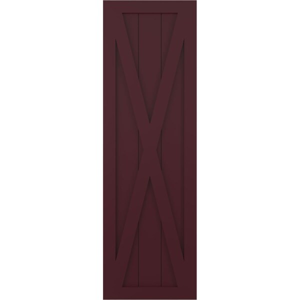 Ekena Millwork True Fit PVC Single X-Board Farmhouse Fixed Mount Shutters, Wine Red, 15W x 35H, PR - TFP001FH15X035WR