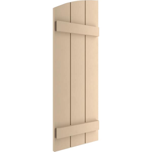 Ekena Millwork Smooth 3 Board Joined Board-n-Batten w/Elliptical Top Faux Wood Shutters, 16 1/2W x 68H, PR - SHUBJL16X68SMPR