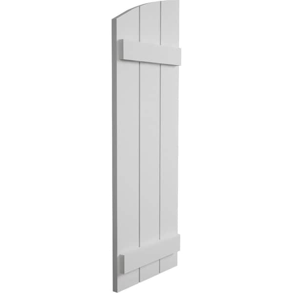 Ekena Millwork Smooth 3 Board Joined Board-n-Batten w/Elliptical Top Faux Wood Shutters, 16 1/2W x 68H, PR - SHUBJL16X68SMPR