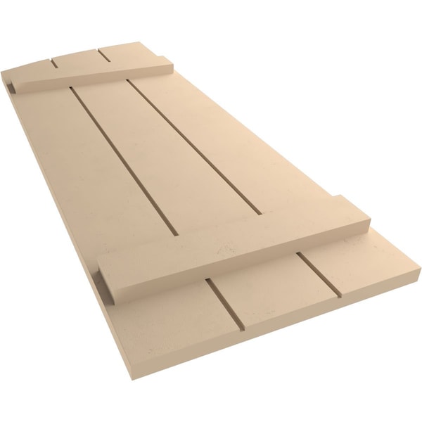 Ekena Millwork Smooth 3 Board Joined Board-n-Batten w/Elliptical Top Faux Wood Shutters, 16 1/2W x 68H, PR - SHUBJL16X68SMPR