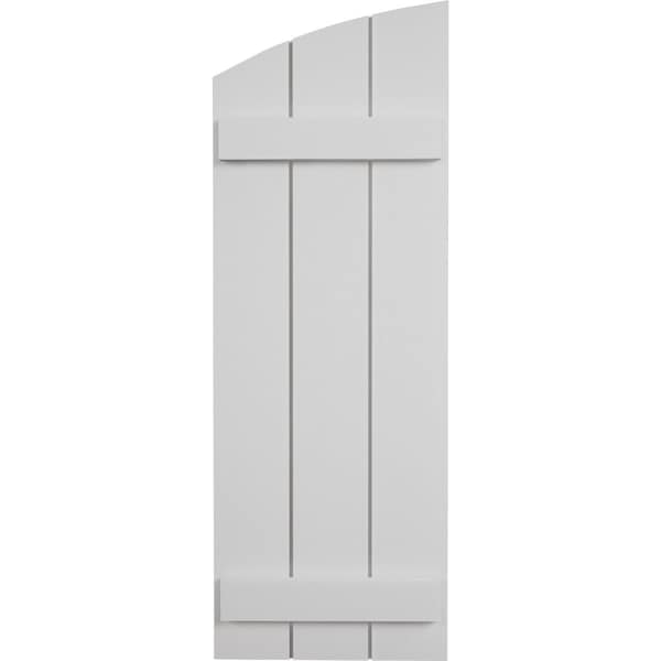 Ekena Millwork Smooth 3 Board Joined Board-n-Batten w/Elliptical Top Faux Wood Shutters, 16 1/2W x 68H, PR - SHUBJL16X68SMPR